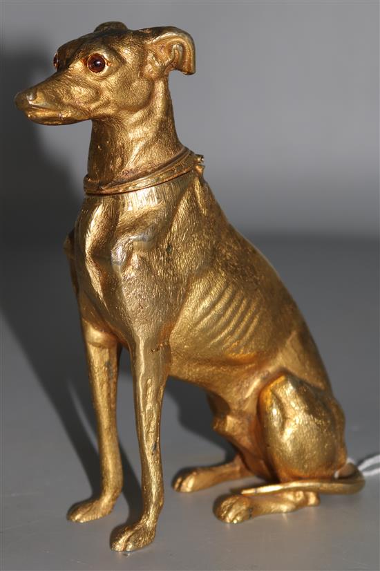 A Mika gilt metal hound inkwell